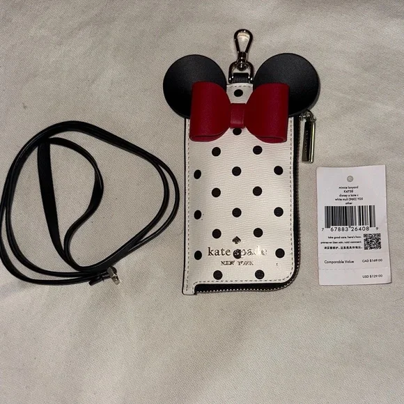 Kate Spade Black and Red Polka Dot Minnie Mouse Lanyard Pouch - Picture 1 of 3